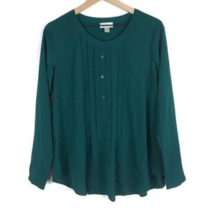 LOFT Blouse Top Long Sleeve Sheer Lightweight Minimalist Pleated Size Small